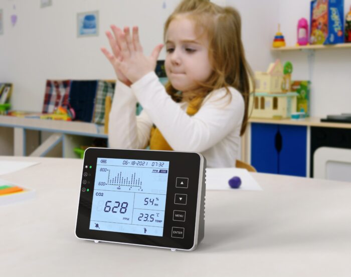 GZAIR 1200P-B Black CO2 Data Logger Monitor, AB841 Compliant for Classrooms, Battery Included Carbon Dioxide Detector, Wall-Mounted IAQ CO2 Detector, NDIR Sensor, Temperature and Humidity, 0~5000ppm Range (CO2 Detection Human/Plant Mode) - Image 3