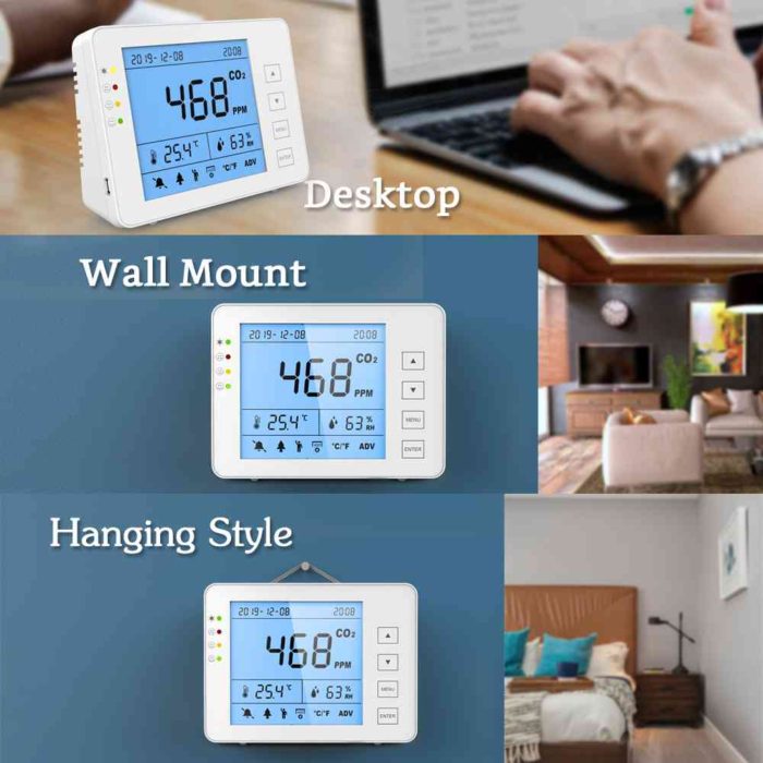 GZAIR 1300P Indoor CO2 Meter, AB841 Compliant for Classrooms, Temperature and Relative Humidity Wall Mountable Carbon Dioxide Detector, Air Quality Monitor, CO2 Monitor, NDIR Sensor, Time & Date (Battery Included) - Image 5