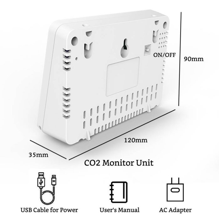 GZAIR 1300P Indoor CO2 Meter, AB841 Compliant for Classrooms, Temperature and Relative Humidity Wall Mountable Carbon Dioxide Detector, Air Quality Monitor, CO2 Monitor, NDIR Sensor, Time & Date (Battery Included) - Image 7