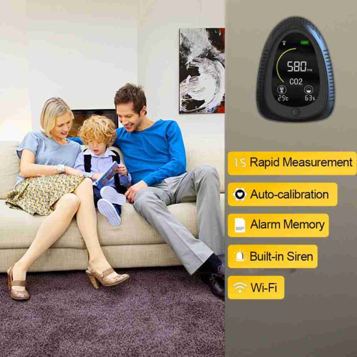 GZAIR PT01-B Smart Wi-Fi CO2 Meter, Data Logger, Tabletop & Wall Mountable Carbon Dioxide Monitor for Home & School, NDIR Sensor, Temperature & Humidity, Rechargeable Battery Included - Image 2