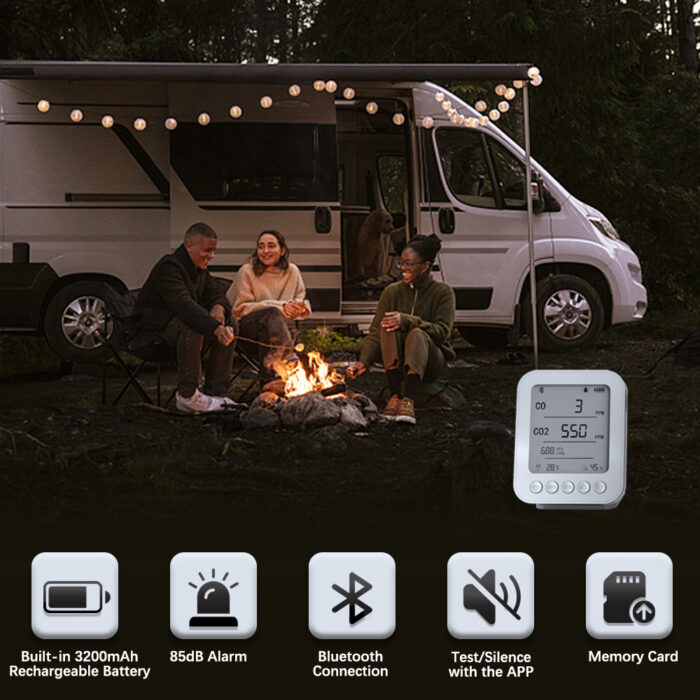 GZAIR PT04 Smart Vehicles Air Quality Monitor with CO/CO2/Pressure/Humidity/Temperature Detection Sensors, Carbon Monoxide detector for Automotive, Car, RV, Truck, and Camping, Bluetooth, Data logger - Image 4