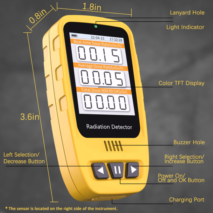 HFS-20 Geiger Counter Nuclear Radiation Detector, Personal Dosimeter, Portable Beta Gamma X-ray Radiation Monitor with Backlight LCD Display, Battery Powered - Image 6