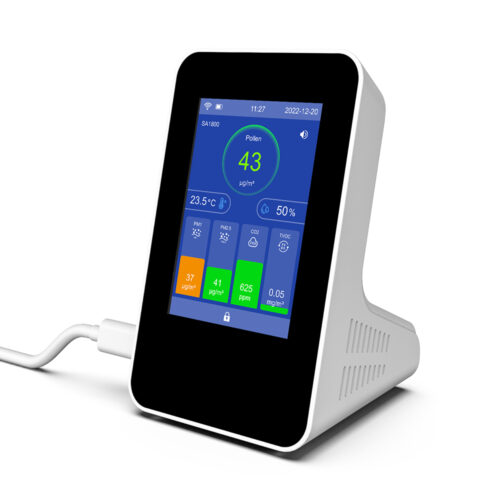 GZAIR 1800P Wi-Fi Air Quality Monitor Detects Pollen, TVOC, CO, CO2, PM2.5, 1.0, Smart Home Temperature and Humidity, NDIR Sensor, 0~5000ppm Range