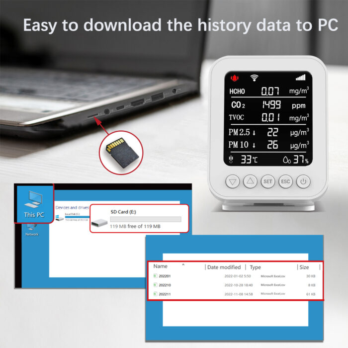 PT05 Air Quality Monitor with HCHO/TVOC/PM2.5/PM10/CO2 /Humidity/Temperature Detection Sensors Smart Detector for Hvac - Image 4