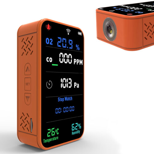 GZAIR PT09 WIFI 7-in-1 Portable Air Monitor Barometer O2/CO Sensors Temp/Humidity Altitude Time 3W Emergency Light IP55 Rated