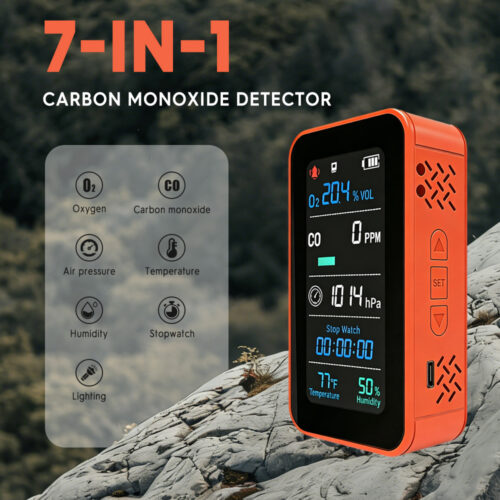 GZAIR 7-in-1 Portable Multi-Gas Detector O2/COMonitor with Pressure, Temperature, and Humidity Sensors, 3000mAh Rechargeable Device, with Flashlight and Stopwatch Functions